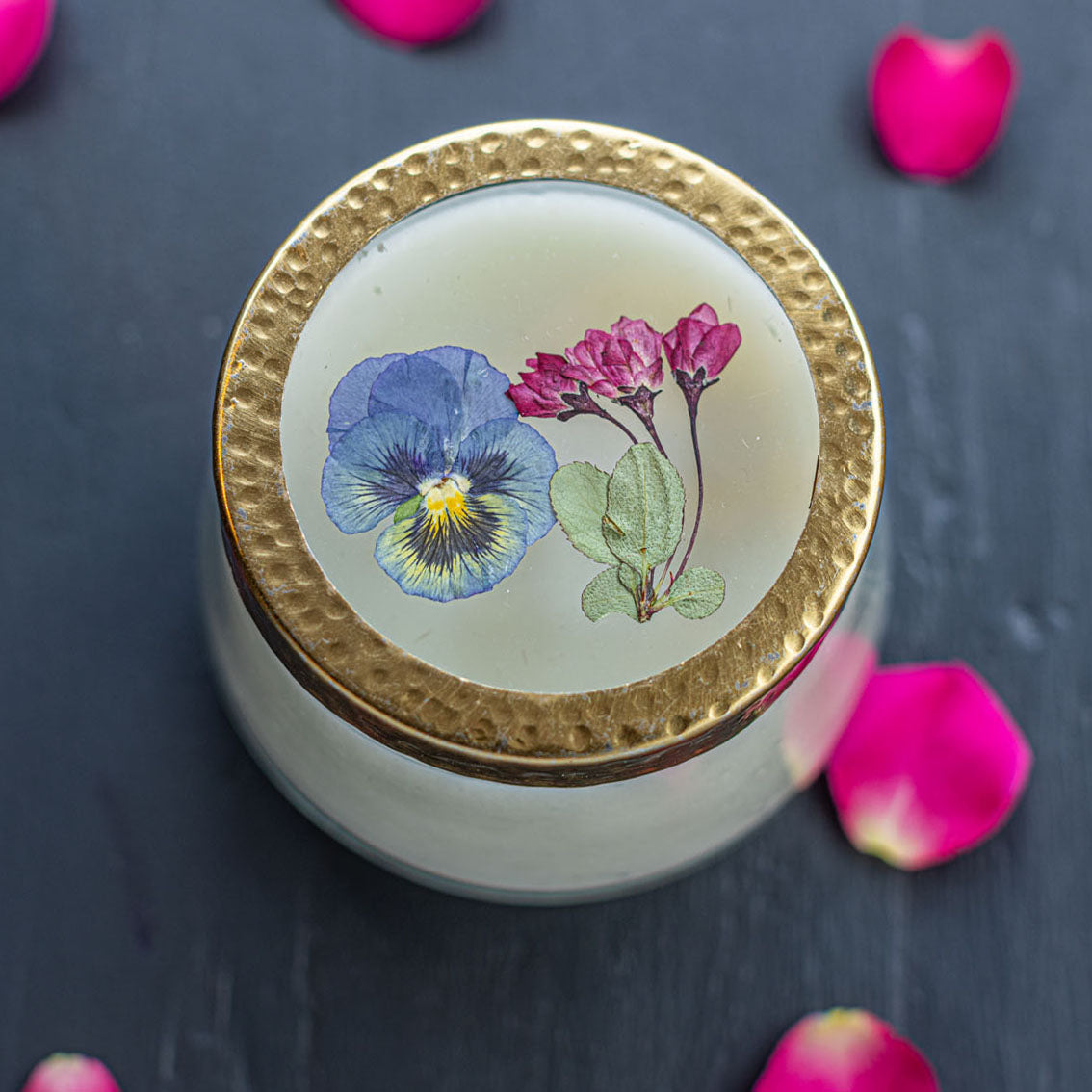 Accent Pressed Floral Candle - Blushing Rosewood