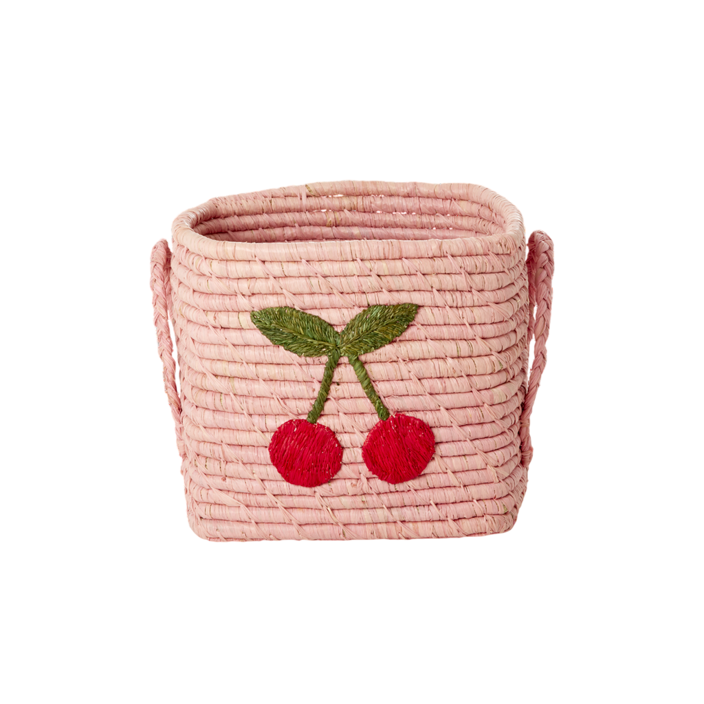 Square Raffia Basket - Pink - Big Cherry Design