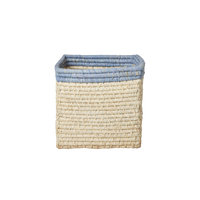 Small Square Raffia Storage Basket with a Blue Top