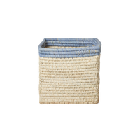Small Square Raffia Storage Basket with a Blue Top