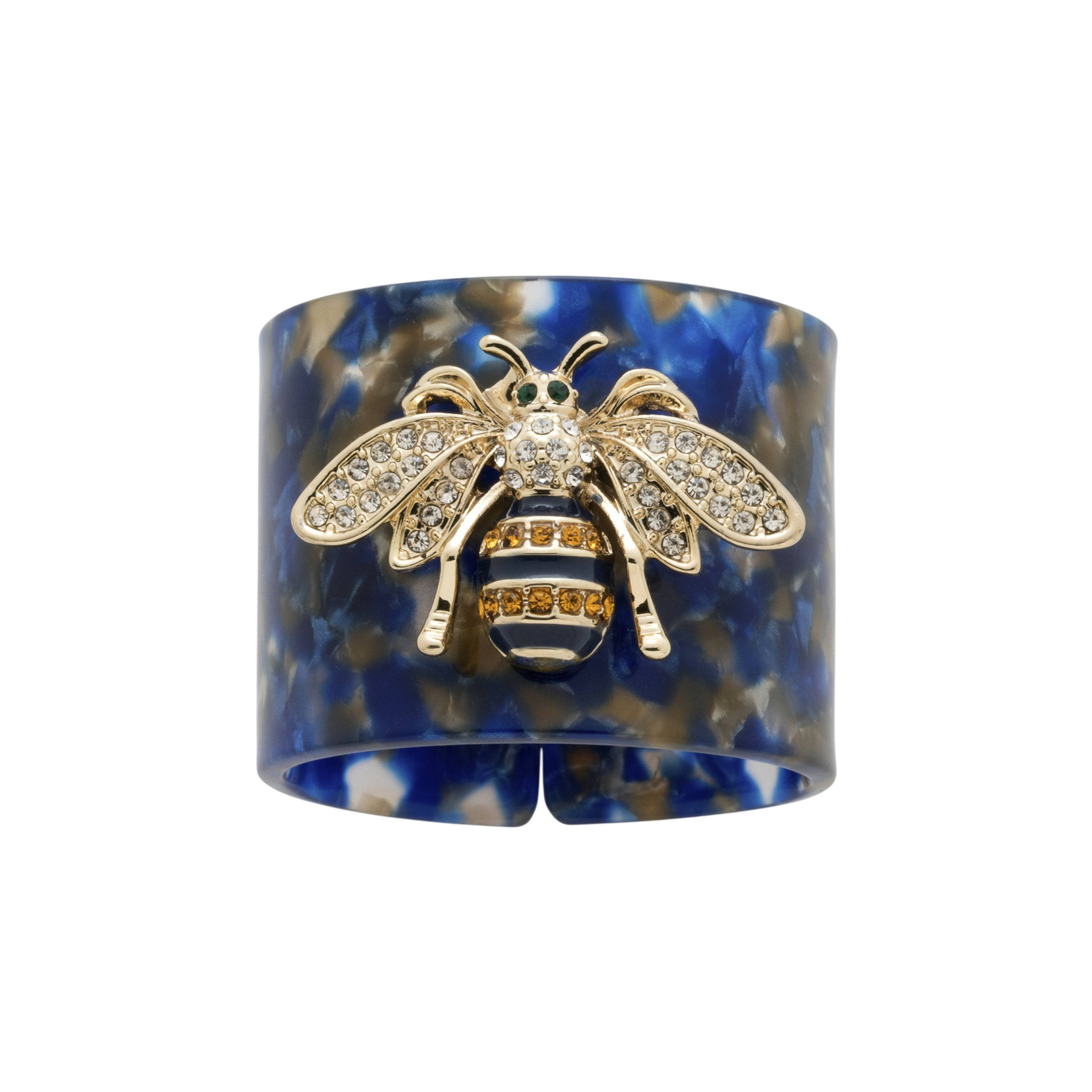 Stripey Bee Resin Napkin Rings - Blue Tortoiseshell (Set of 4)