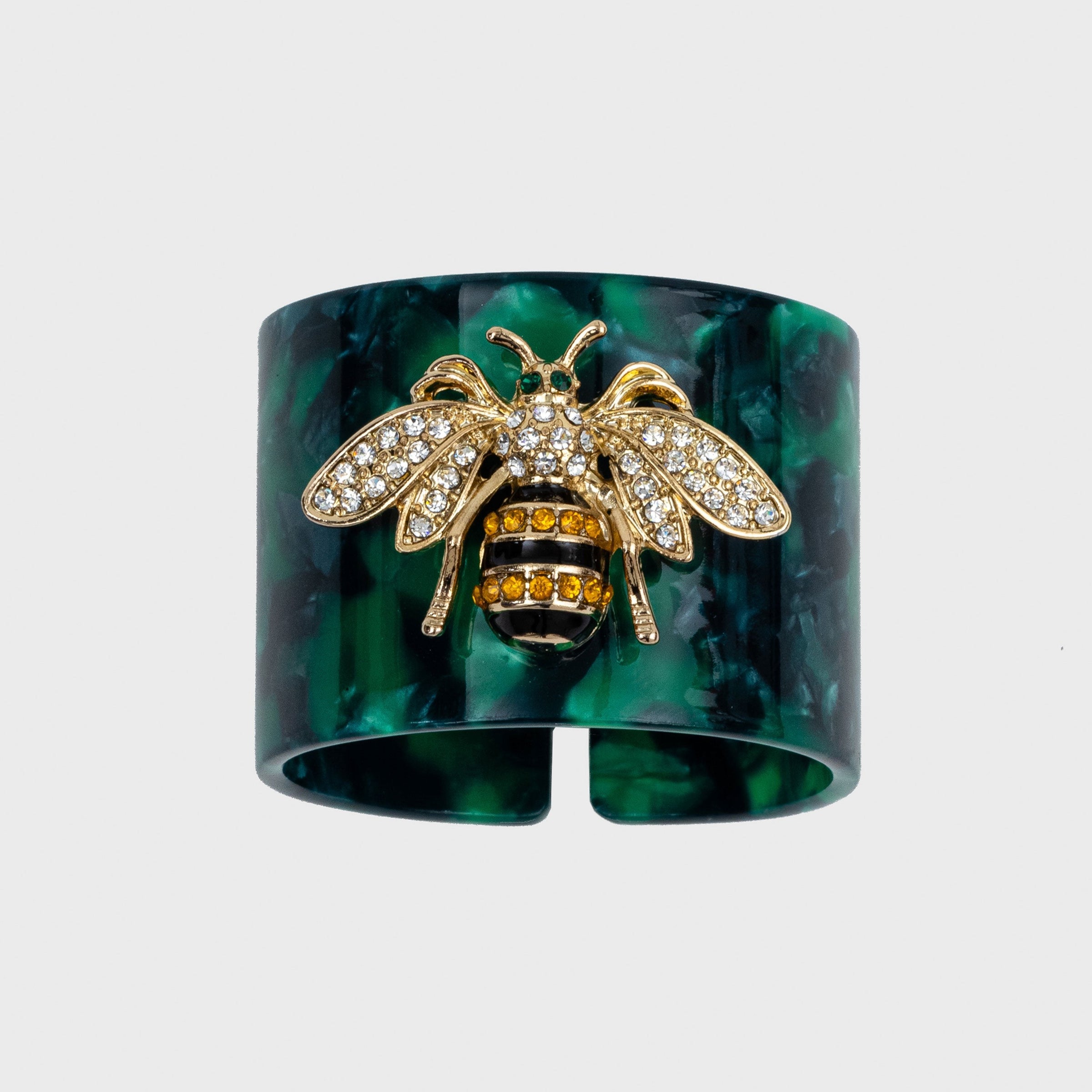 Stripey Bee Resin Napkin Rings - Green Tortoiseshell (Set of 4)
