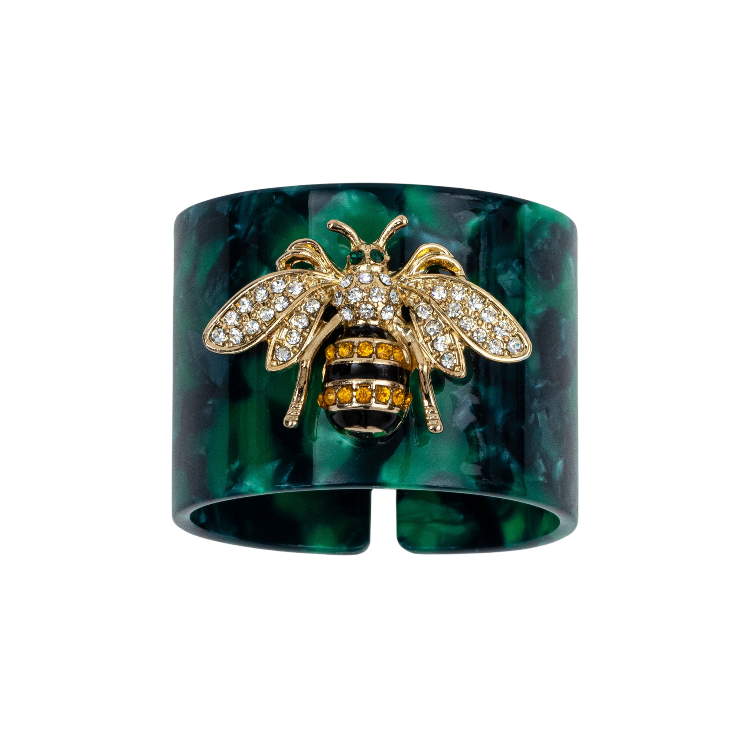 Stripey Bee Resin Napkin Rings - Green Tortoiseshell (Set of 4)