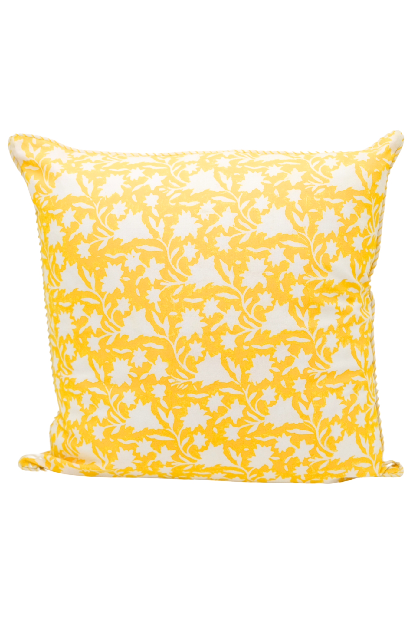 Birds of a Feather Blockprint Reversible Pillow in Saffron Yellow