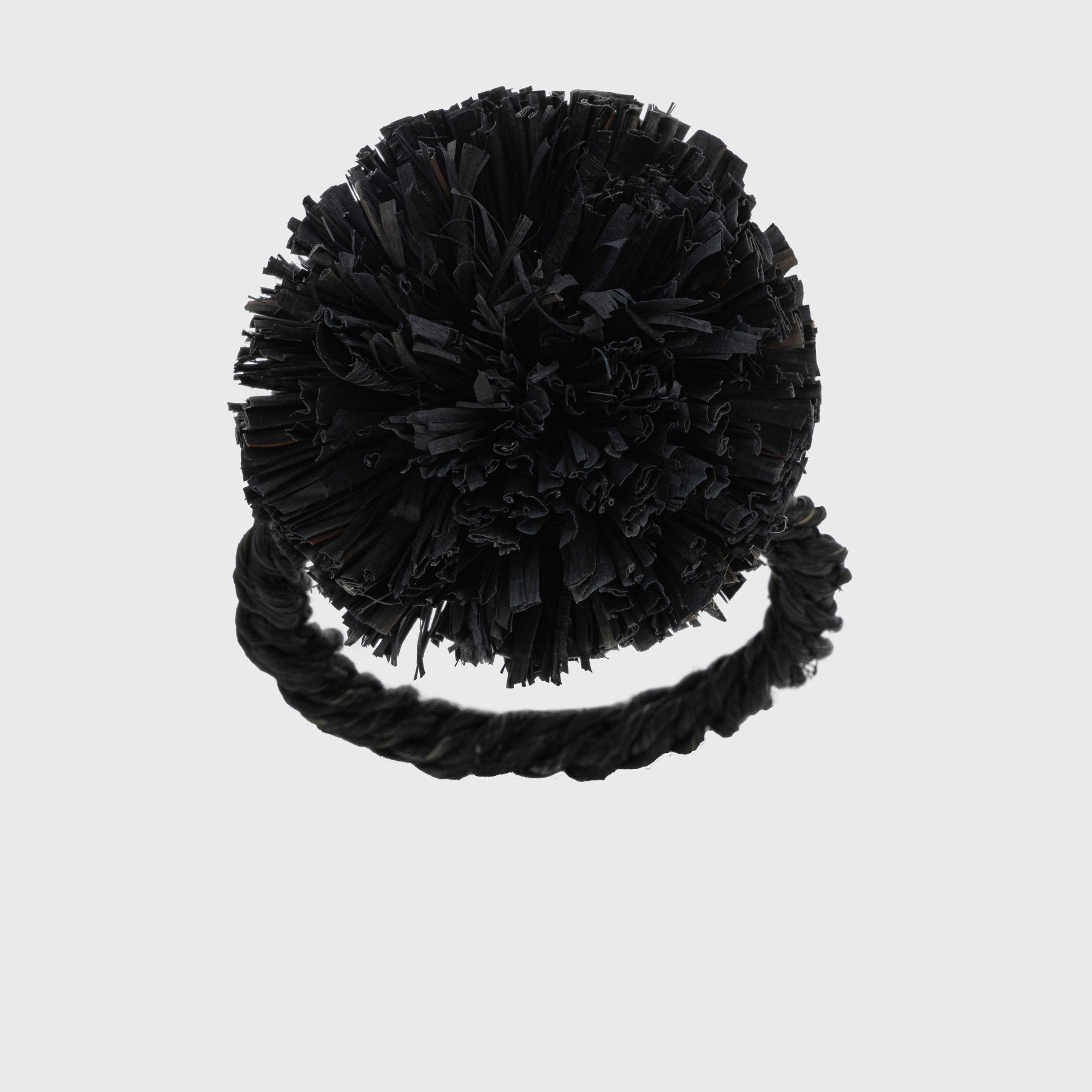 Straw Pompom Napkin Rings - Black (Set of 4)