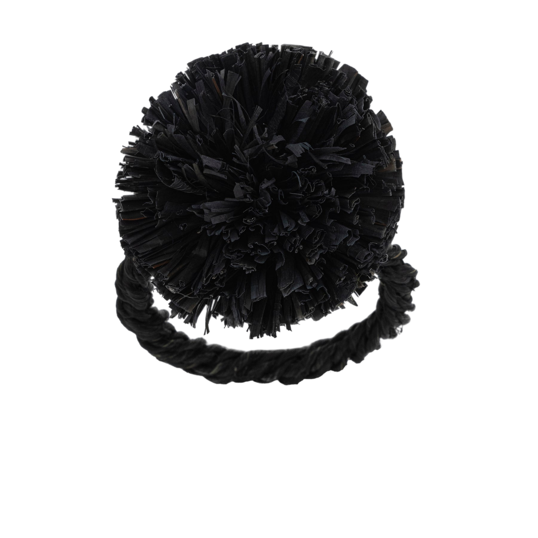 Straw Pompom Napkin Rings - Black (Set of 4)