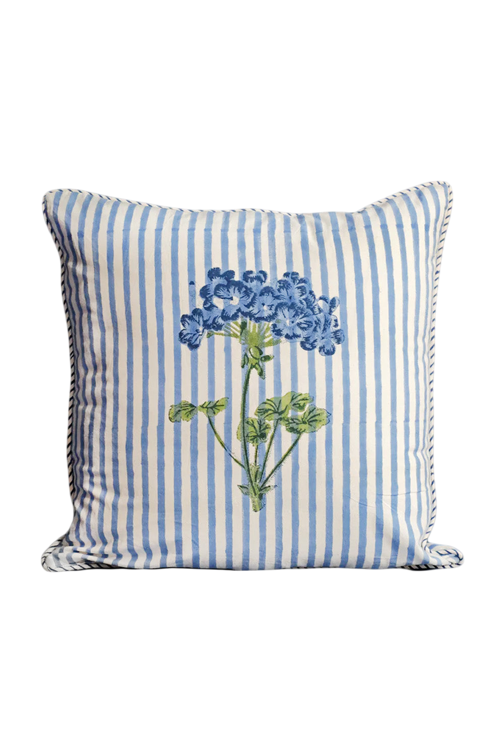Blue Hydrangea Blockprint Pillow
