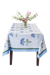 Blue Hydrangea Blockprint Tablecloth
