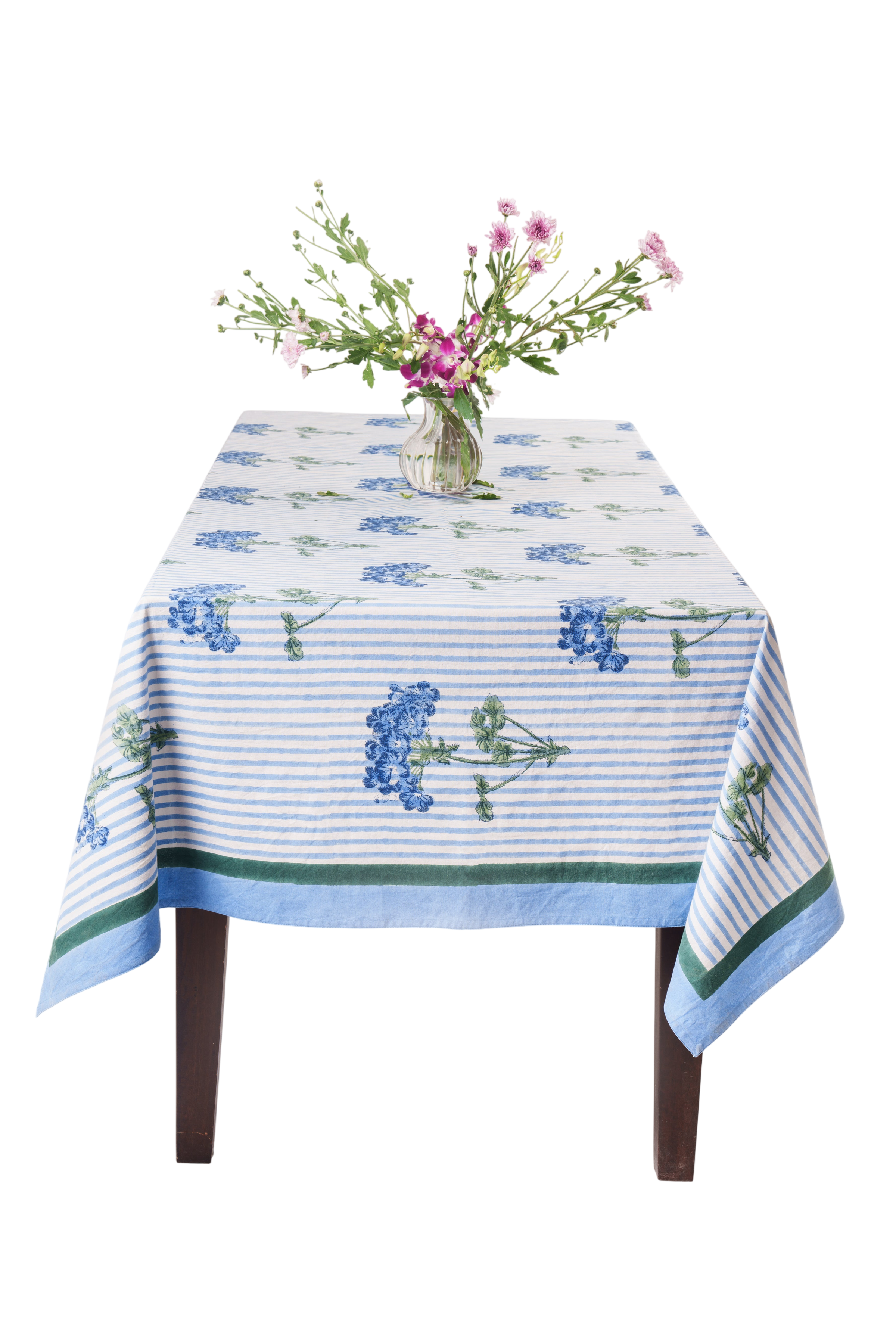 Blue Hydrangea Blockprint Tablecloth