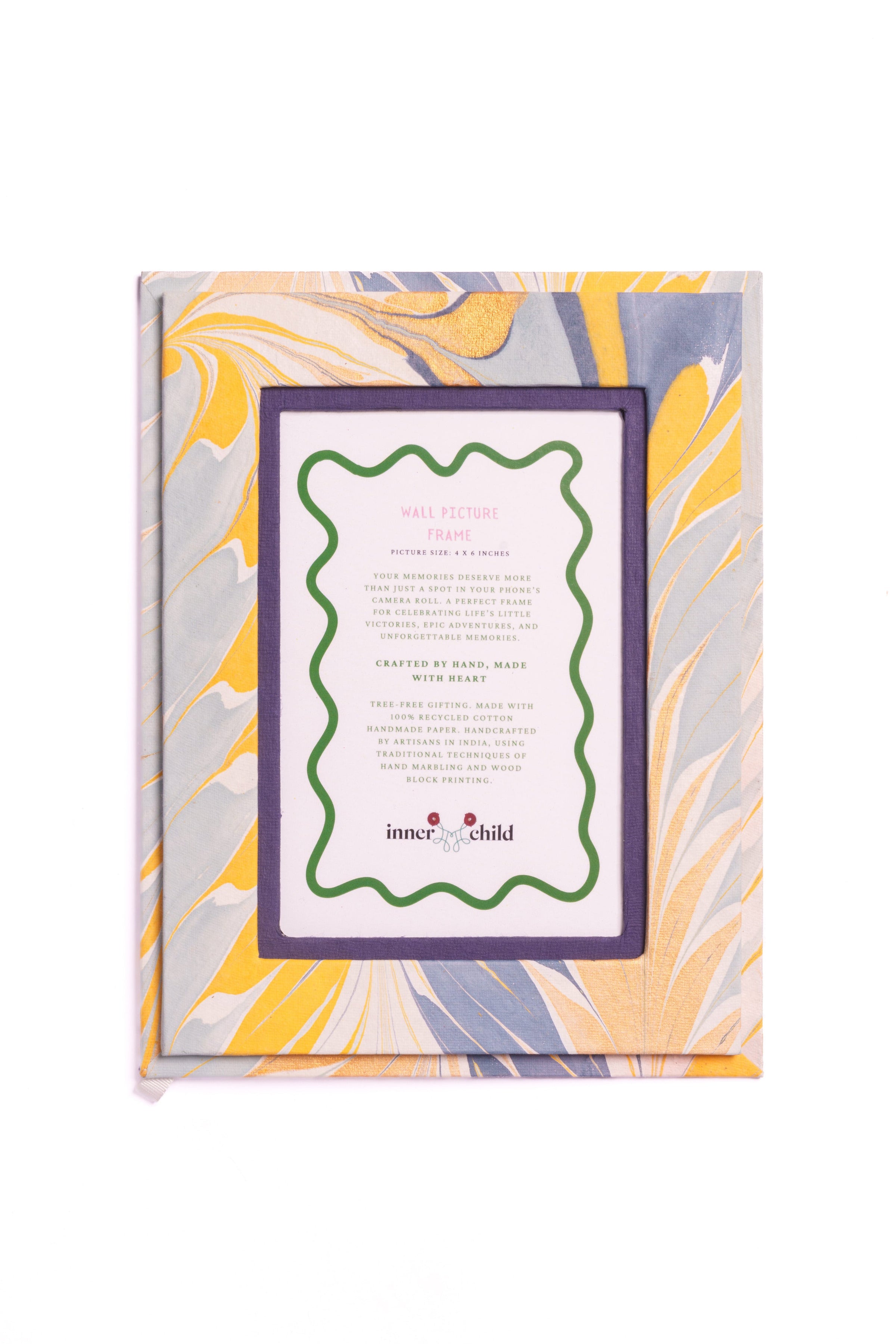 Hand-Marbled Picture Frame in Blue & Gold, 4" x 6"