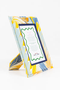 Hand-Marbled Picture Frame in Blue & Gold, 4" x 6"