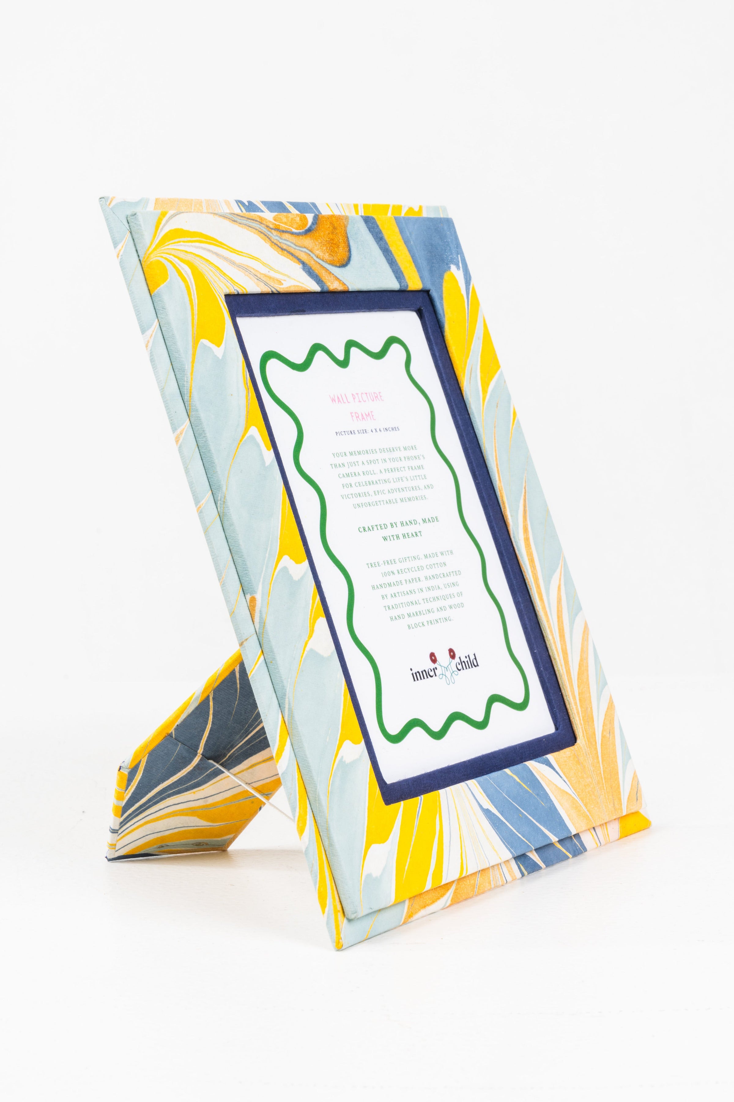 Hand-Marbled Picture Frame in Blue & Gold, 4" x 6"