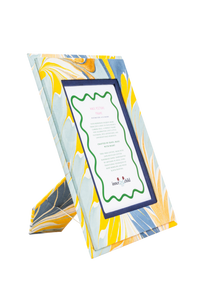 Hand-Marbled Picture Frame in Blue & Gold, 4" x 6"