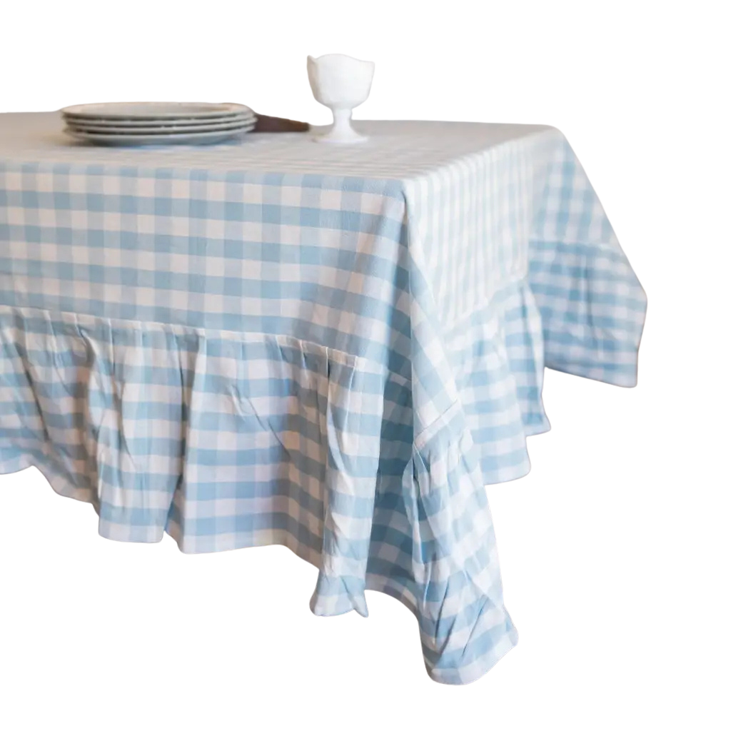 Blue Ruffled Gingham Tablecloth
