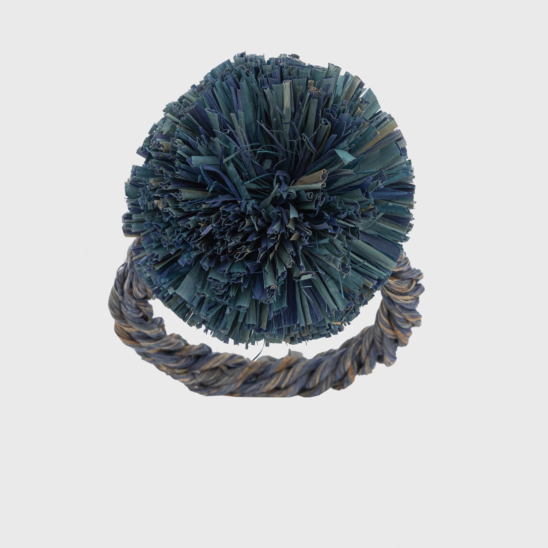 Straw Pompom Napkin Rings - Indigo (Set of 4)