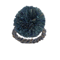 Straw Pompom Napkin Rings - Indigo (Set of 4)