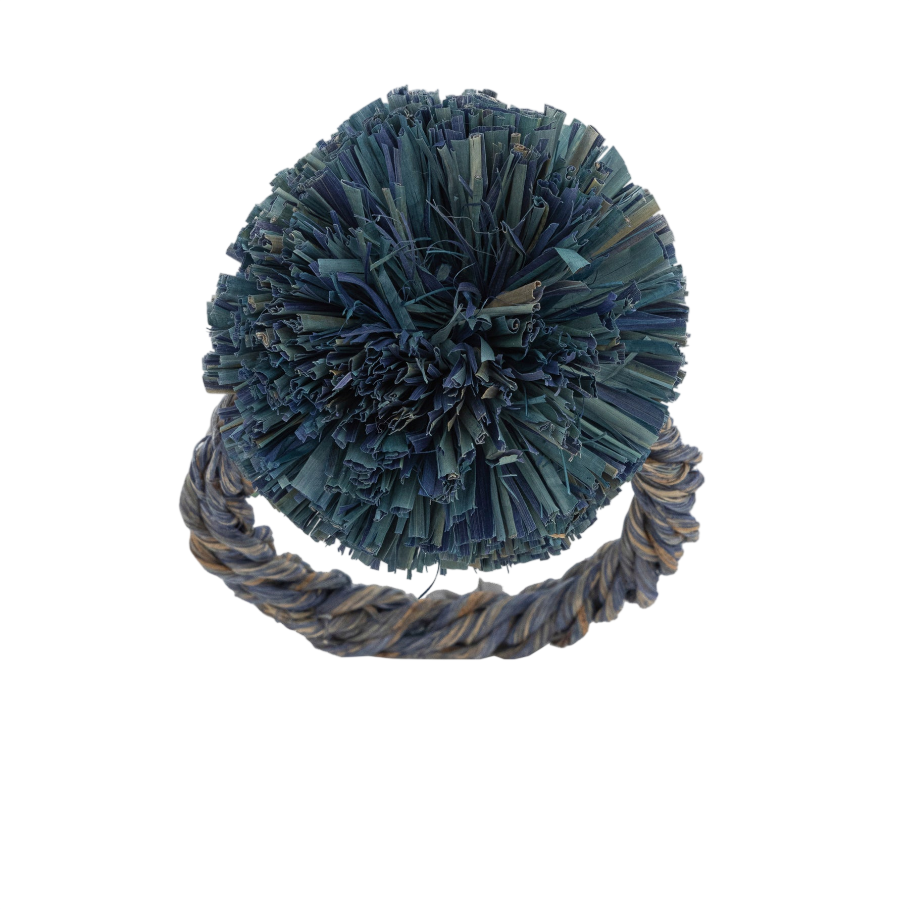 Straw Pompom Napkin Rings - Indigo (Set of 4)