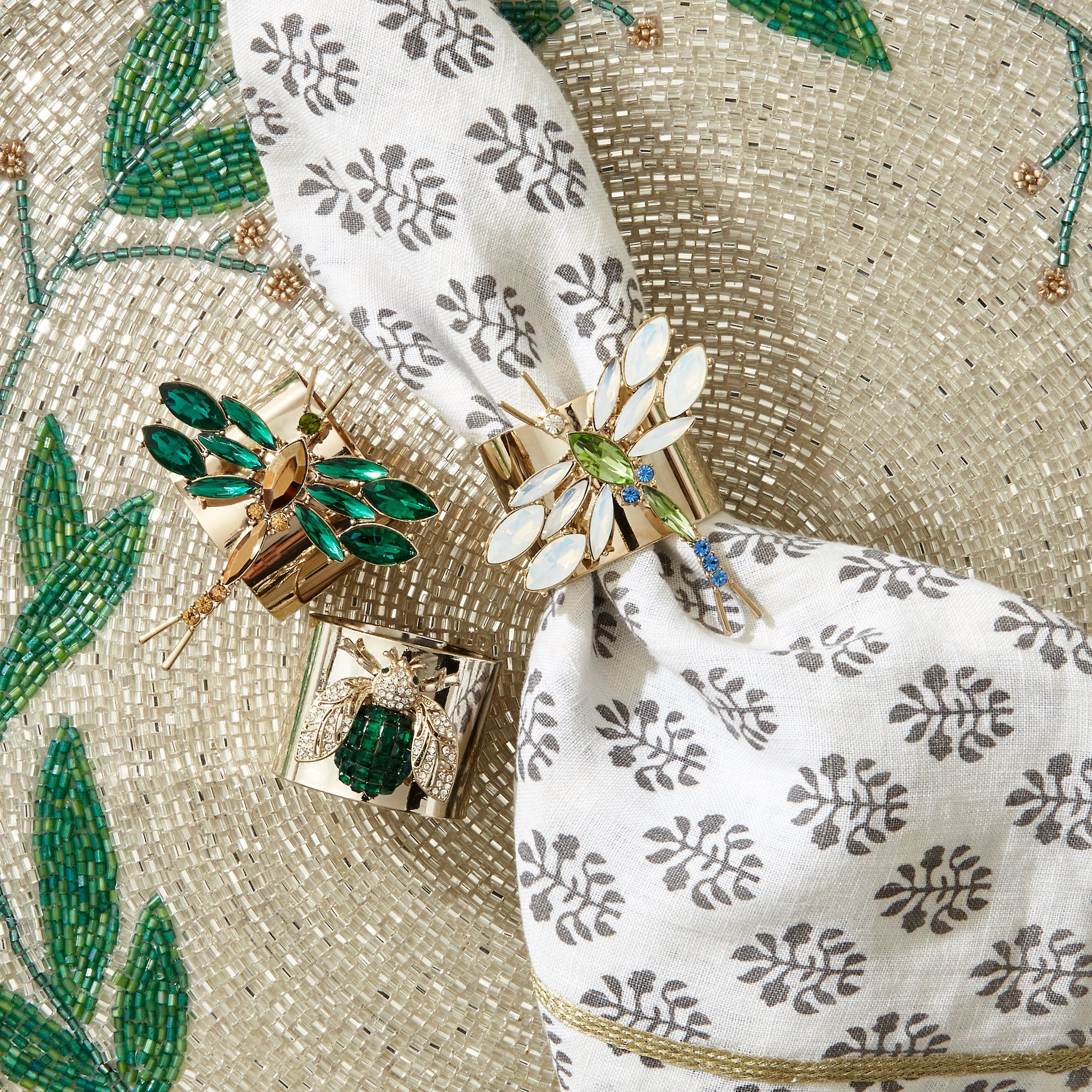 Dragonfly Napkin Rings - Emerald (Set of 2)