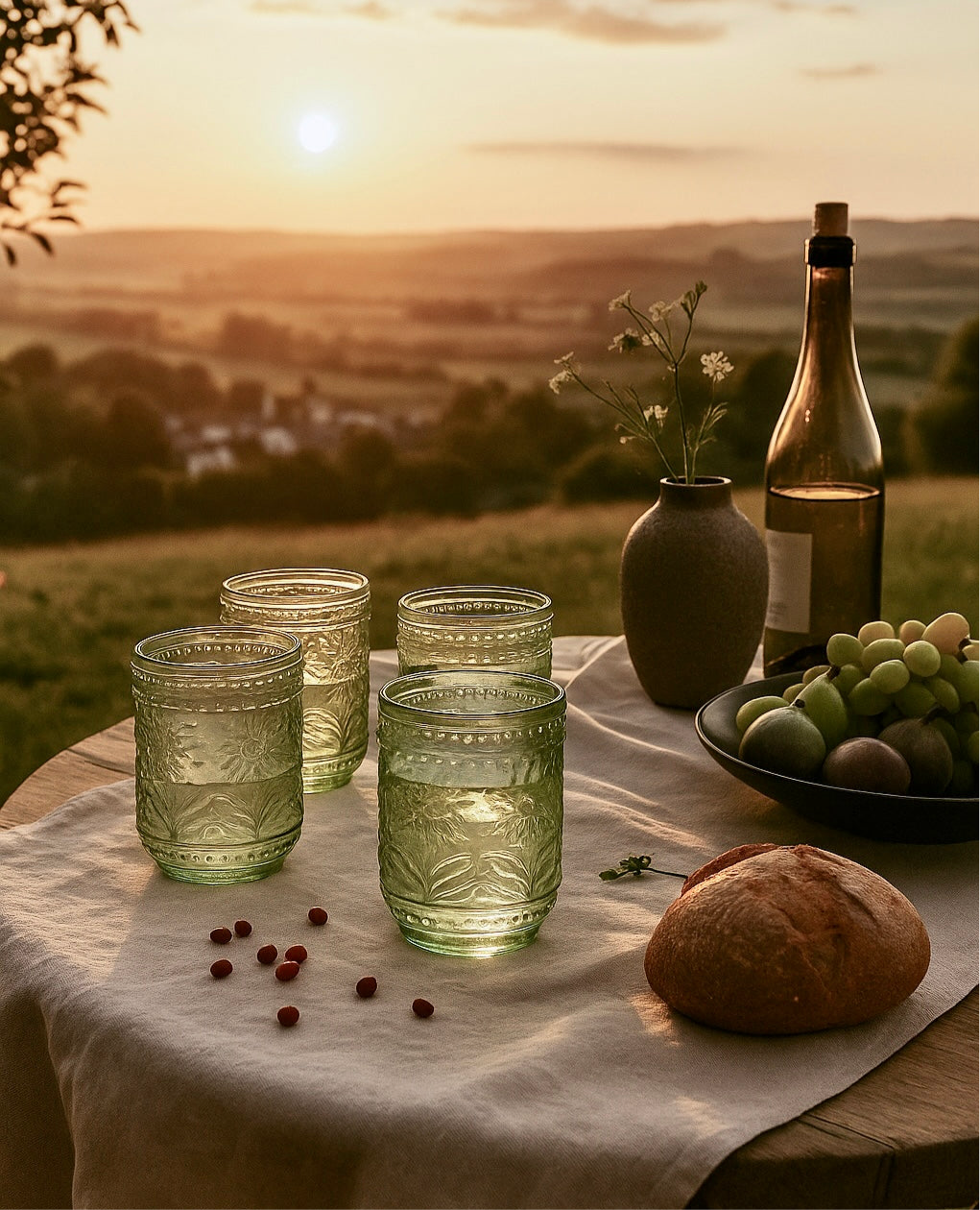 Petra Embossed Drinking Glasses, Green, Set of 4