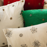 Embroidered Star Pillow - Cream Cotton Velvet
