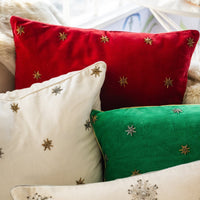 Embroidered Star Pillow - Emerald Green Cotton Velvet