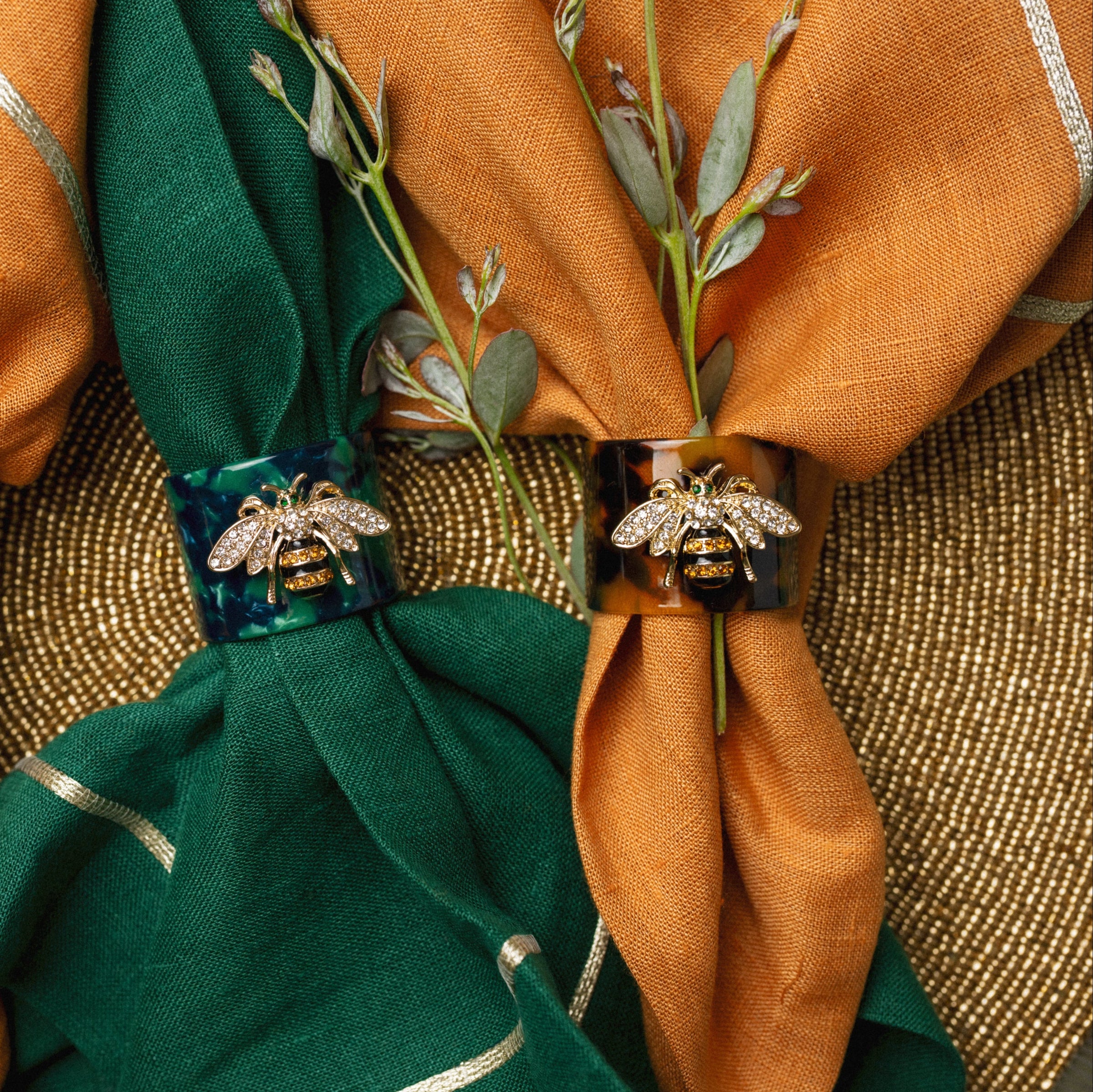 Stripey Bee Resin Napkin Rings - Green Tortoiseshell (Set of 4)