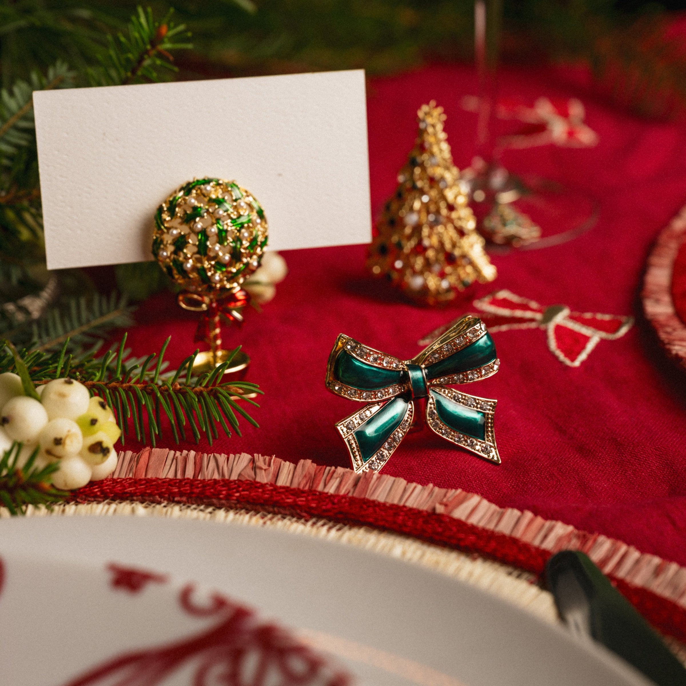 Enamel Bow Placecard Holders - Green (Set of 4)