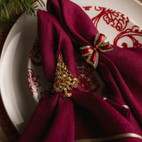 Gold Trim Dinner Napkins - Damson (Set of 2)