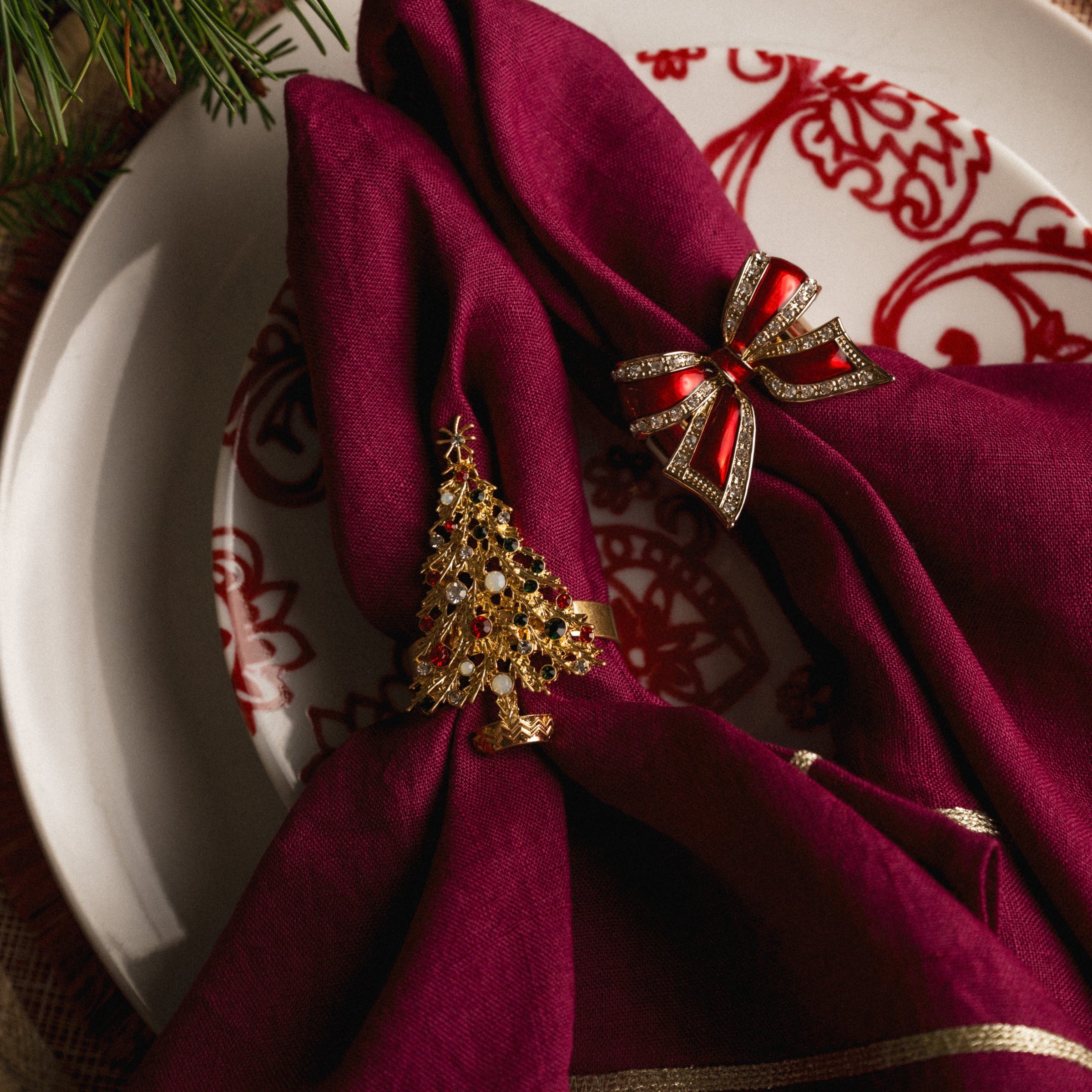 Gold Trim Dinner Napkins - Damson (Set of 2)