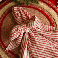 Bow Linen Napkin - Red Stripe (Set of 2)