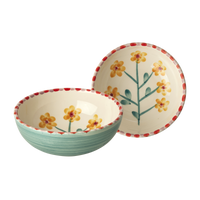 Ceramic Bowl with Hand Painted Jade Yellow Flower - 11.8 oz