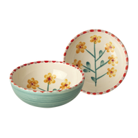 Ceramic Bowl with Hand Painted Jade Yellow Flower - 11.8 oz