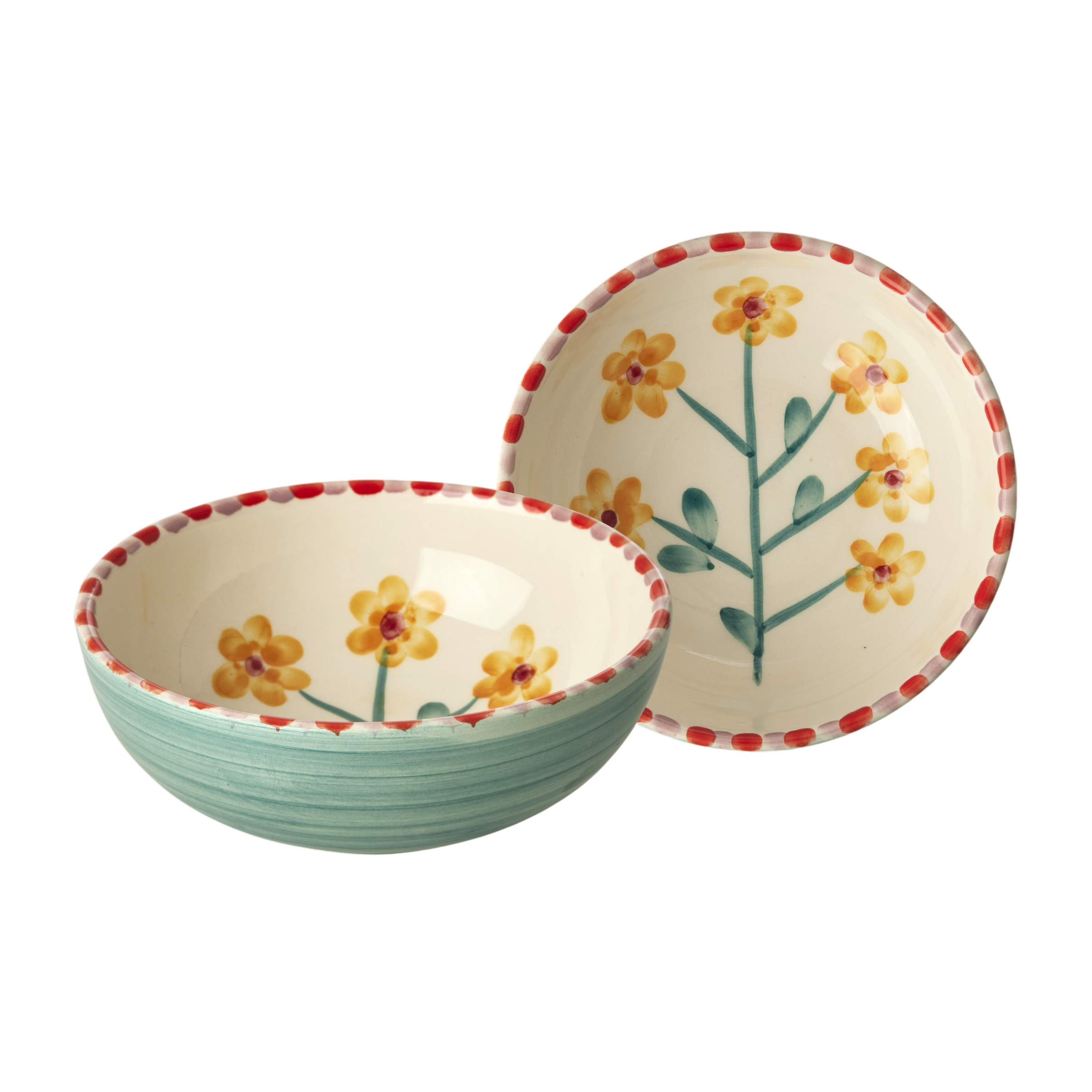 Ceramic Bowl with Hand Painted Jade Yellow Flower - 11.8 oz