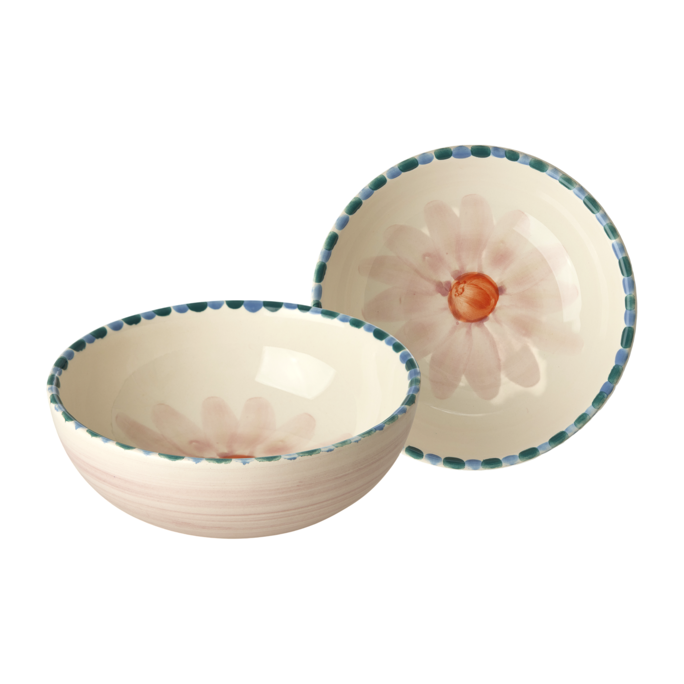Ceramic Bowl with Hand Painted Soft Pink Flower - 11.8 oz