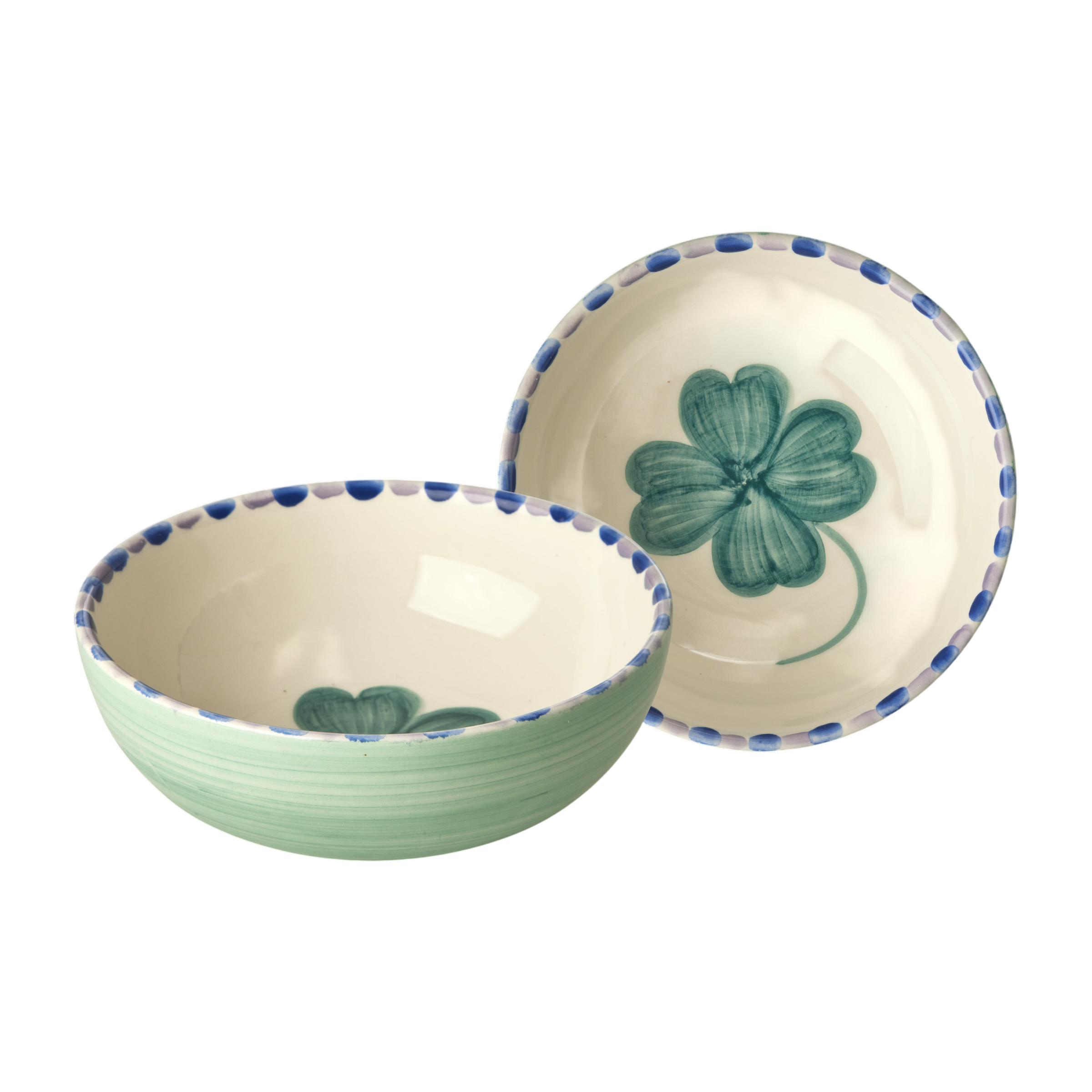 Ceramic Bowl with Hand Painted Good Luck Clover - 11.8 oz
