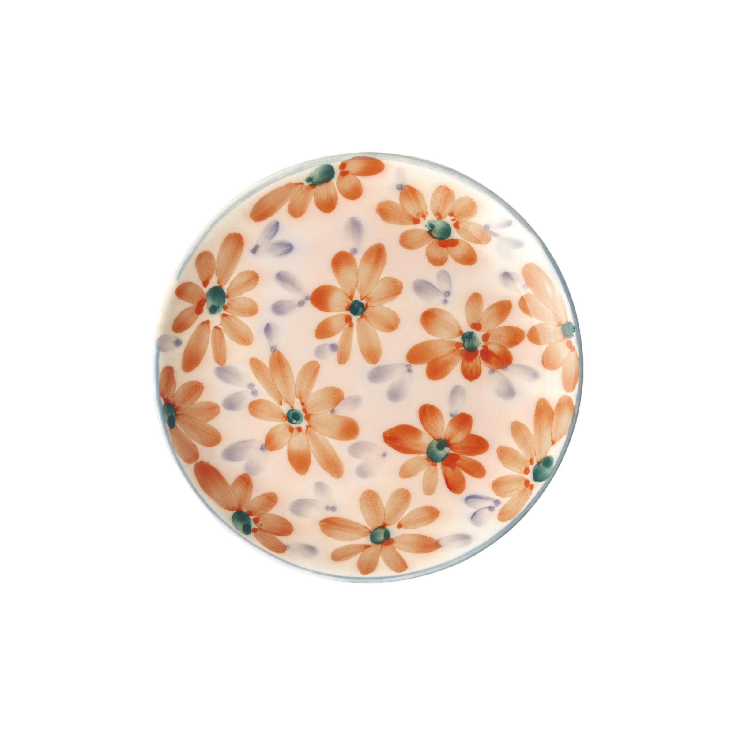 Ceramic Cake Plate with Hand Painted Orange Flowers