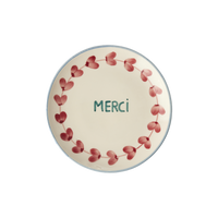 Ceramic Cake Plate with Hand Painted Merci