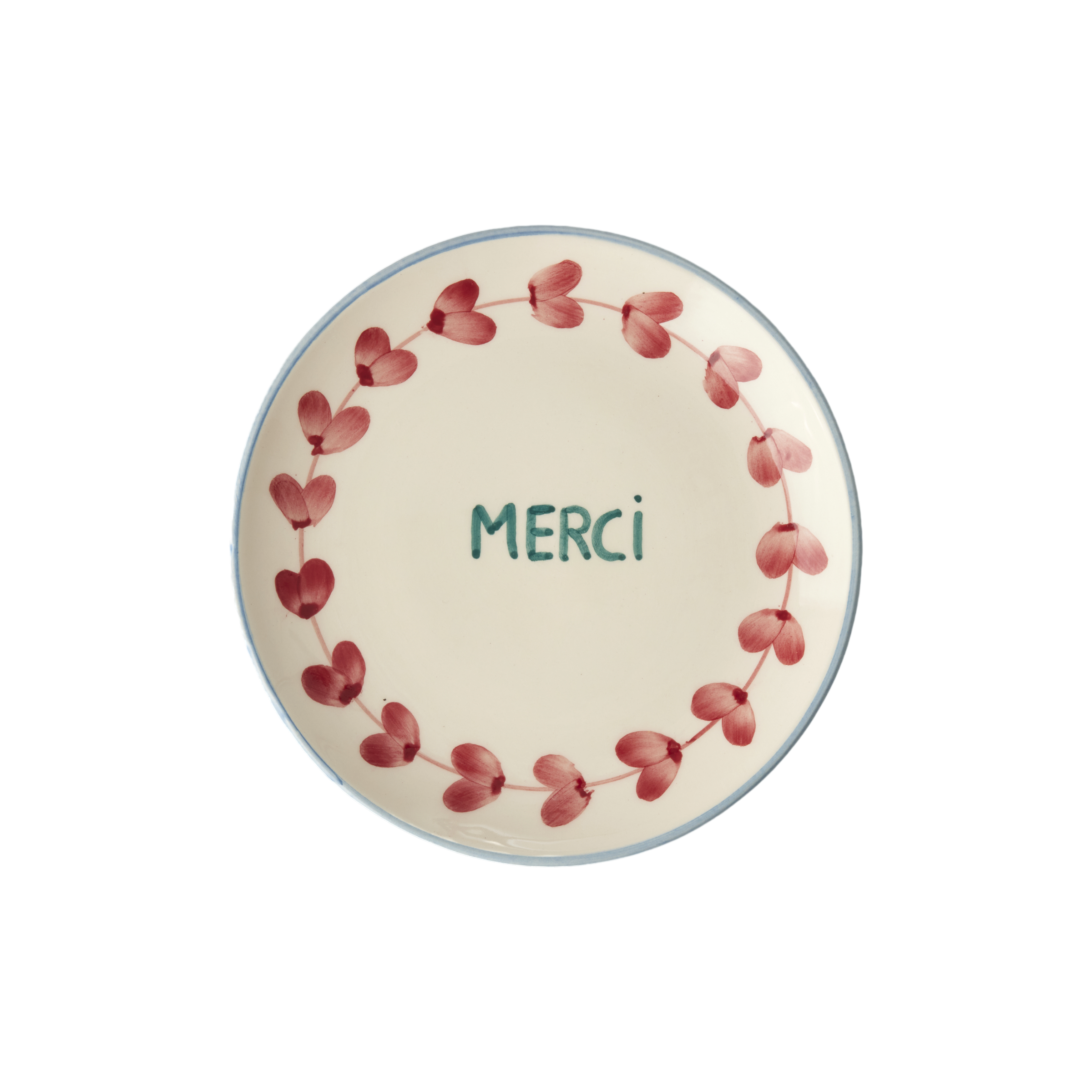 Ceramic Cake Plate with Hand Painted Merci