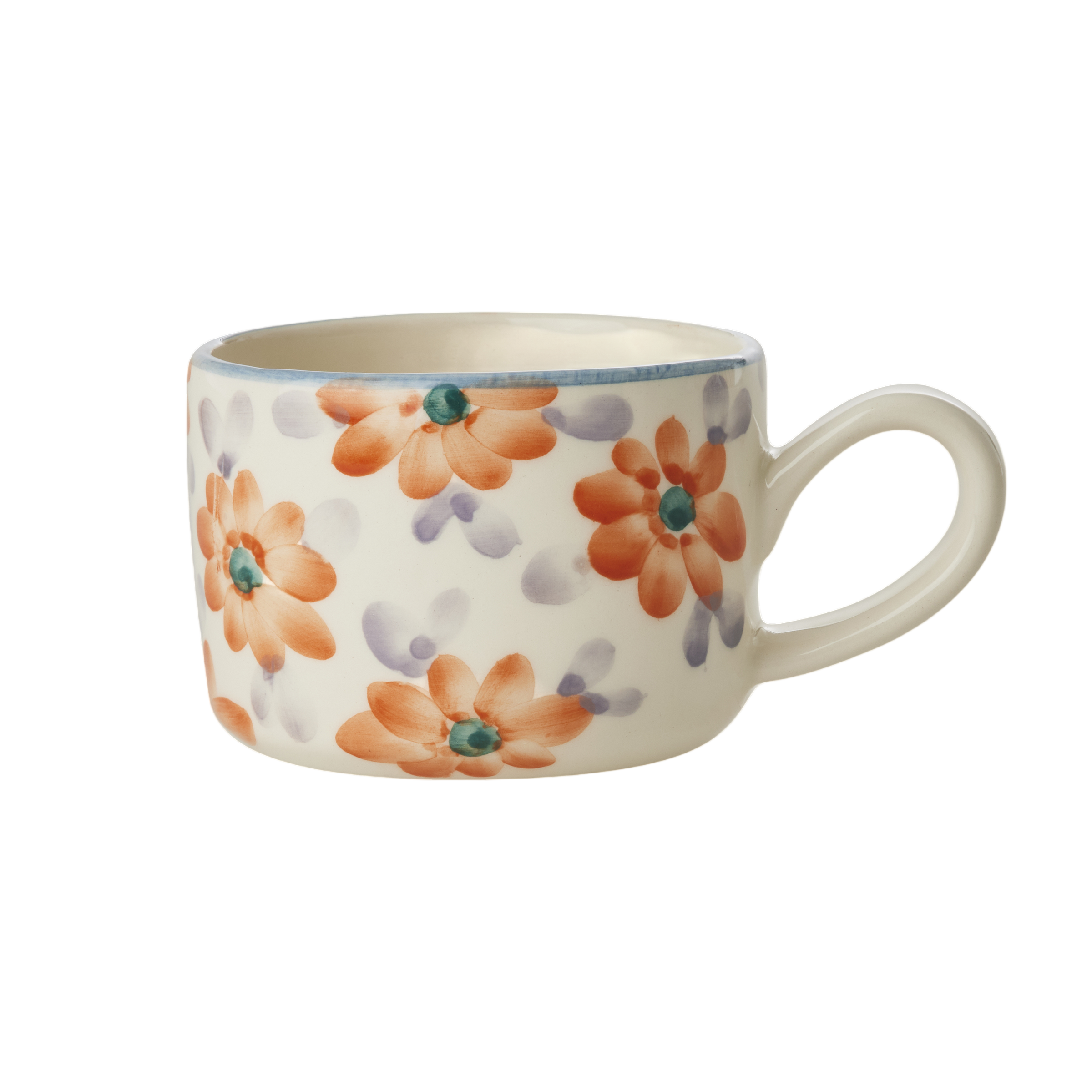 Ceramic Cappuccino Cup with Hand Painted Orange Flowers - 6.7 oz