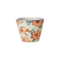 Ceramic Oval Espresso Cup with Hand Painted Orange Flowers - 2.4 oz