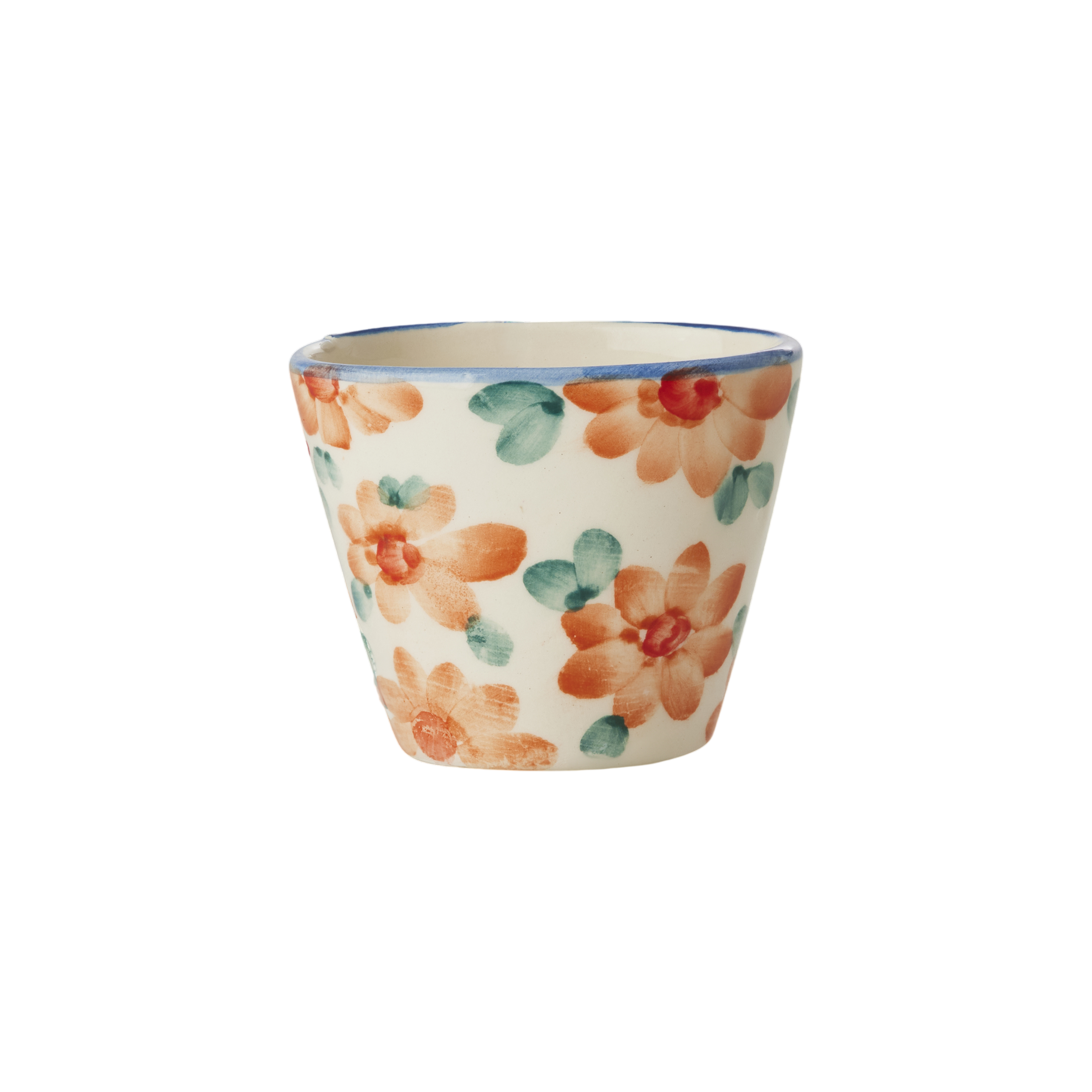 Ceramic Oval Espresso Cup with Hand Painted Orange Flowers - 2.4 oz