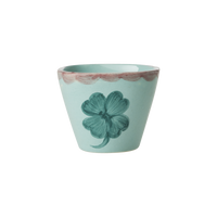 Ceramic Oval Espresso Cup with Hand Painted Good Luck Clover - 2.4 oz
