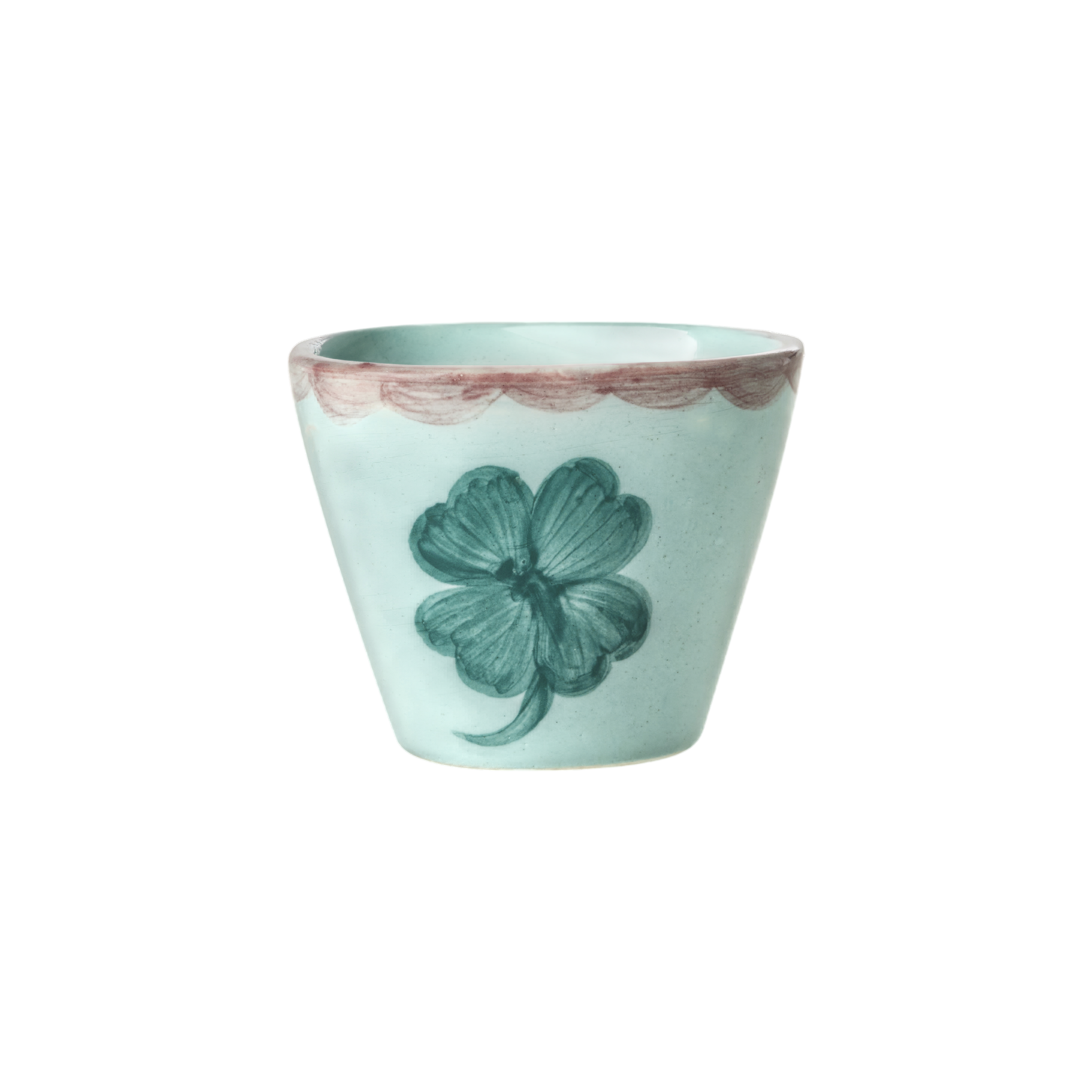 Ceramic Oval Espresso Cup with Hand Painted Good Luck Clover - 2.4 oz
