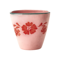 Ceramic Oval Cup with Hand Painted Orange Flower Vine - 10.1 oz