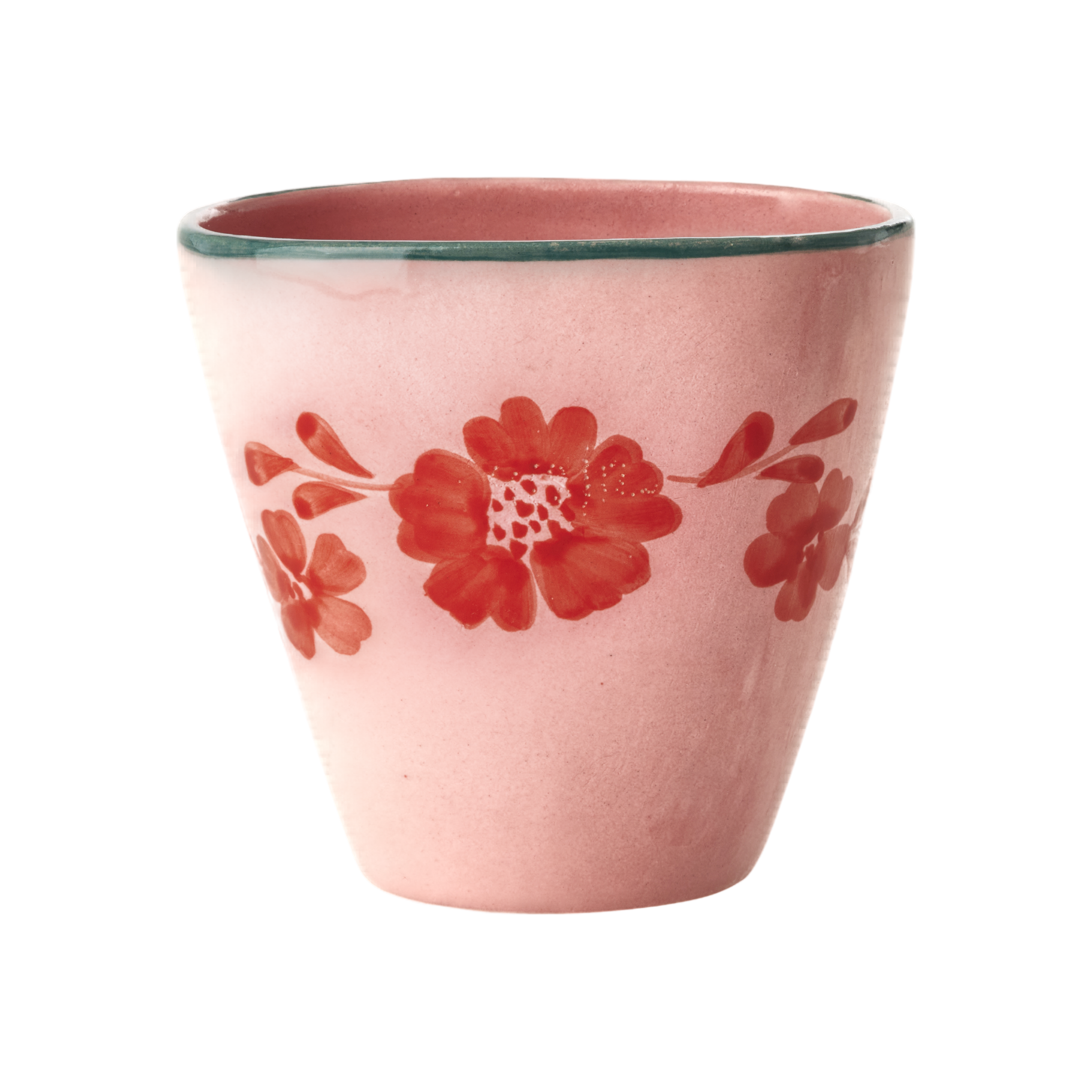 Ceramic Oval Cup with Hand Painted Orange Flower Vine - 10.1 oz
