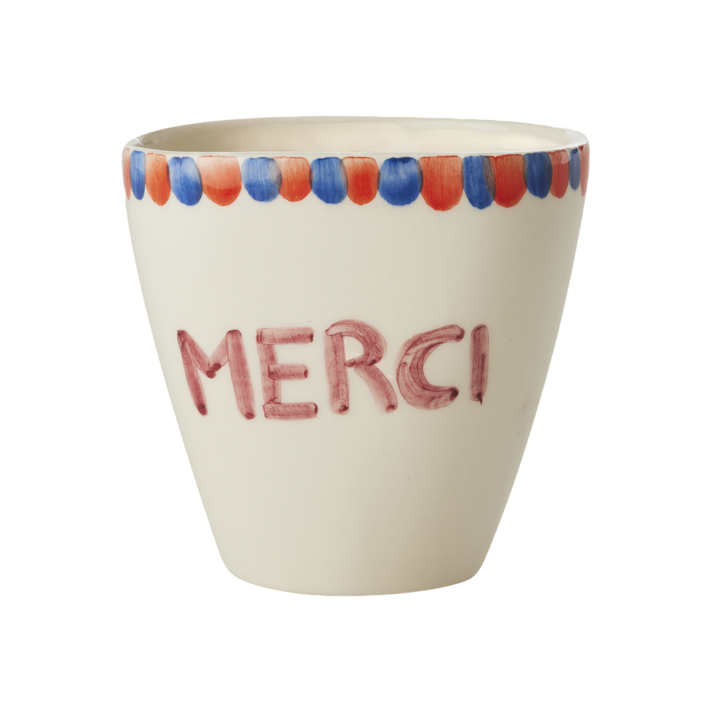 Ceramic Oval Cup with Hand Painted Merci - 10.1 oz