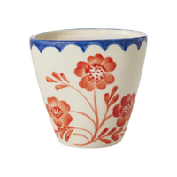 Ceramic Oval Cup with Hand Painted Vintage Flowers - 10.1 oz