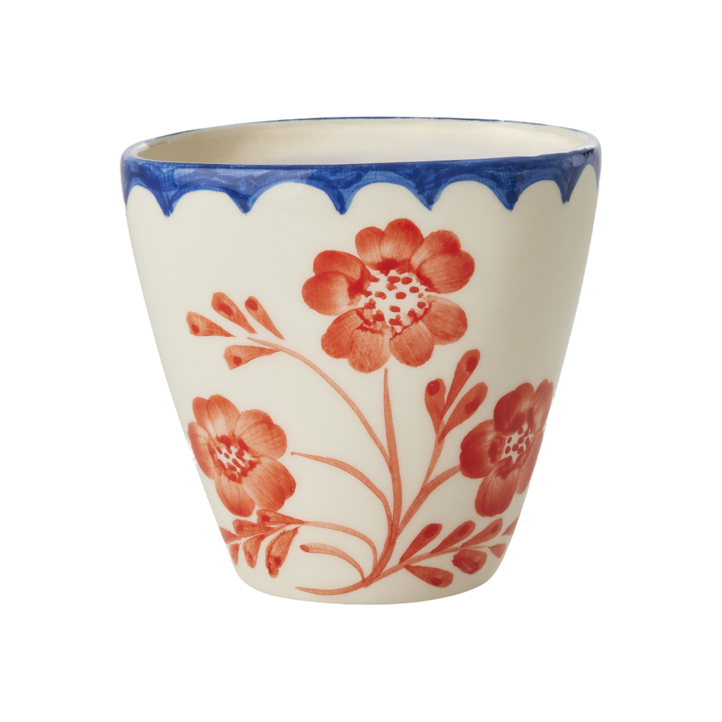 Ceramic Oval Cup with Hand Painted Vintage Flowers - 10.1 oz