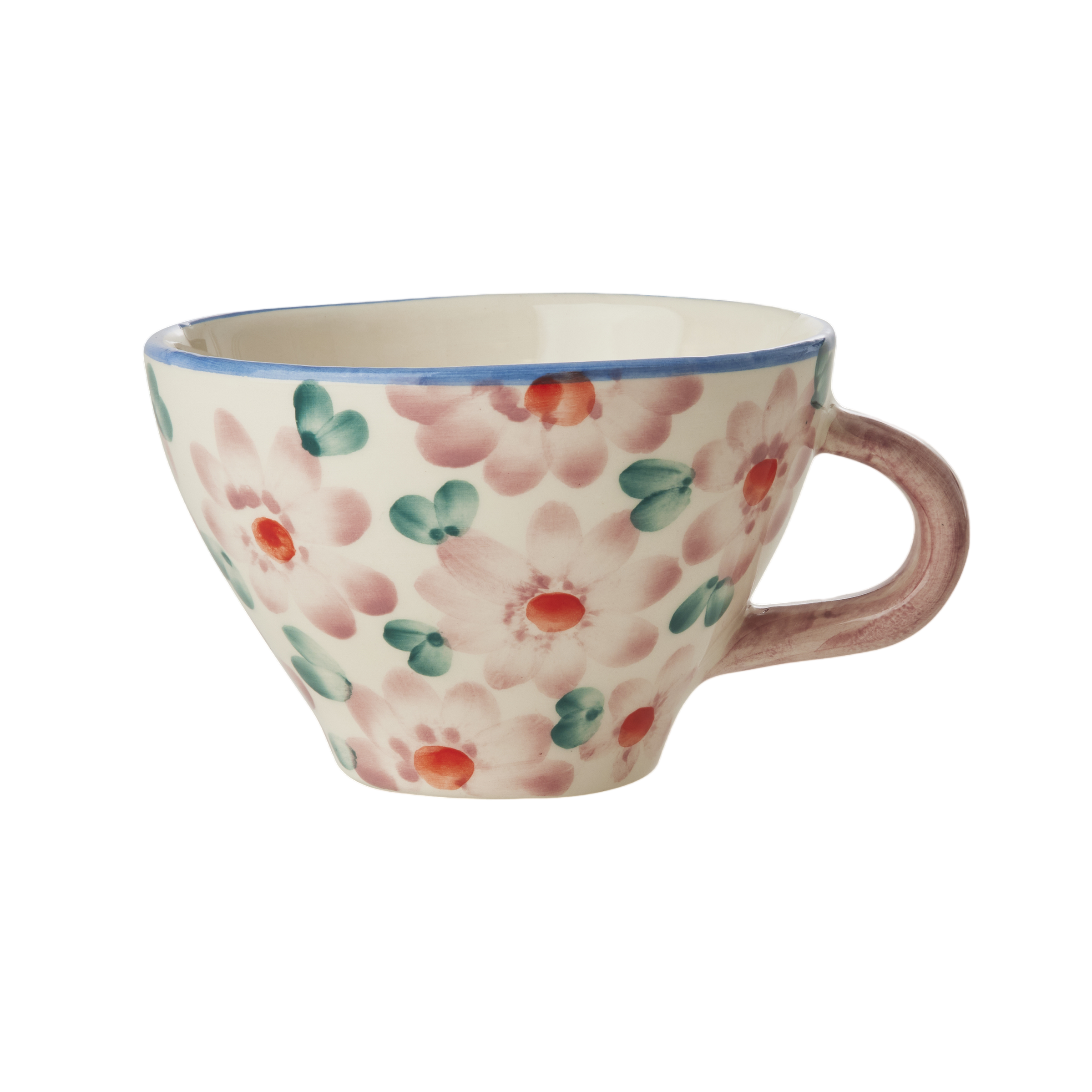 Ceramic Tea Cup with Hand Painted Flowers - Pink - 5.0 oz