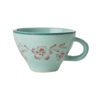 Ceramic Tea Cup with Hand Painted Soft Pink Flower Vine - 5.0 oz